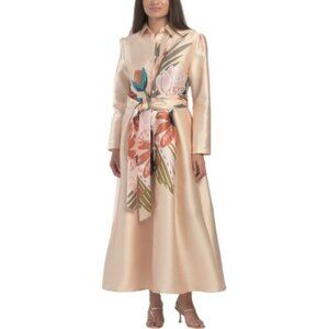 NANCY YANG Bouquet Print Button Down Tea-length Dress